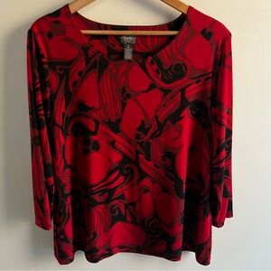 Red and Black Abstract Women's Top
